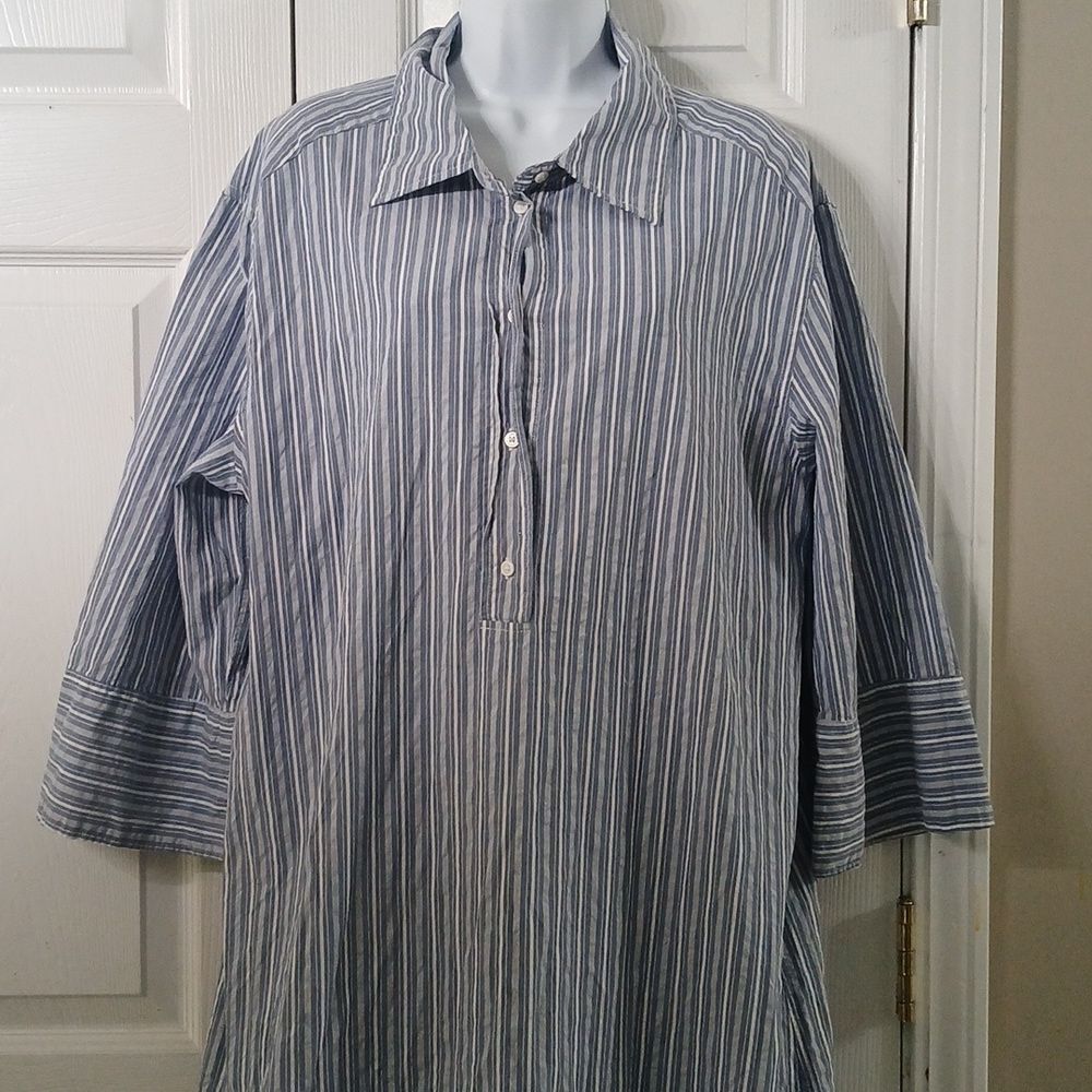 H&M blue white striped long sleeve shirt dress Sz L NWOT - Picture 3 of 8